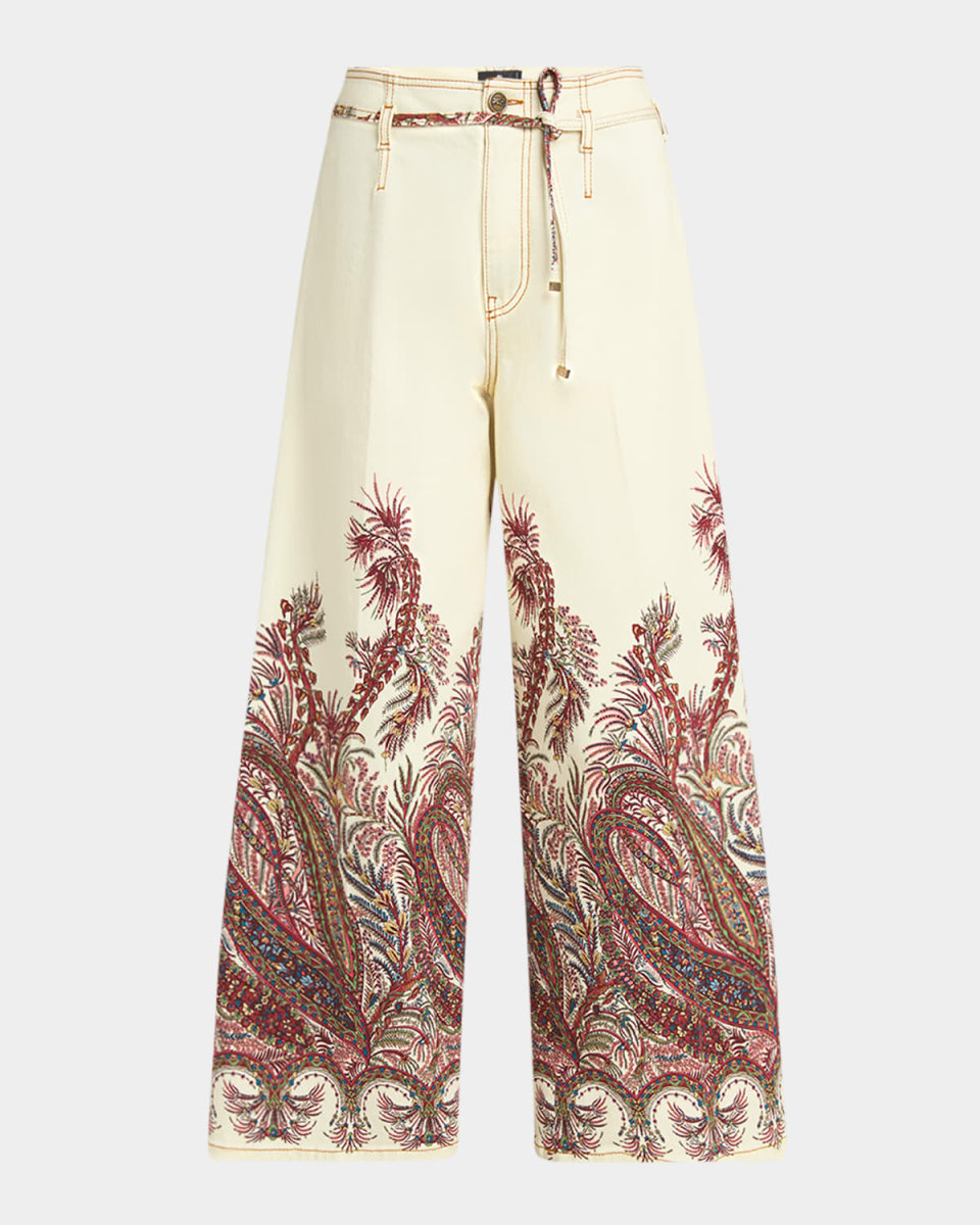 Romantic Pink Drawstring Wide-Leg Denim Pants